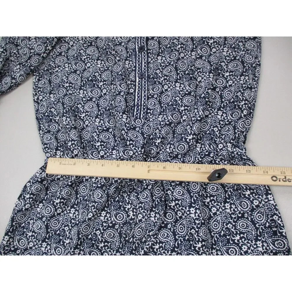 Ann Taylor LOFT Romper Womens 00P Blue Paisley Shorts Roll Tab Top XSP XS Petite - Picture 11 of 16